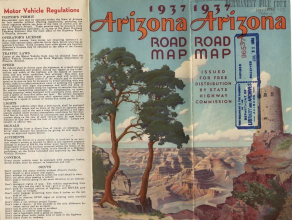 Arizona State Highway Commission Road Map,  1937.